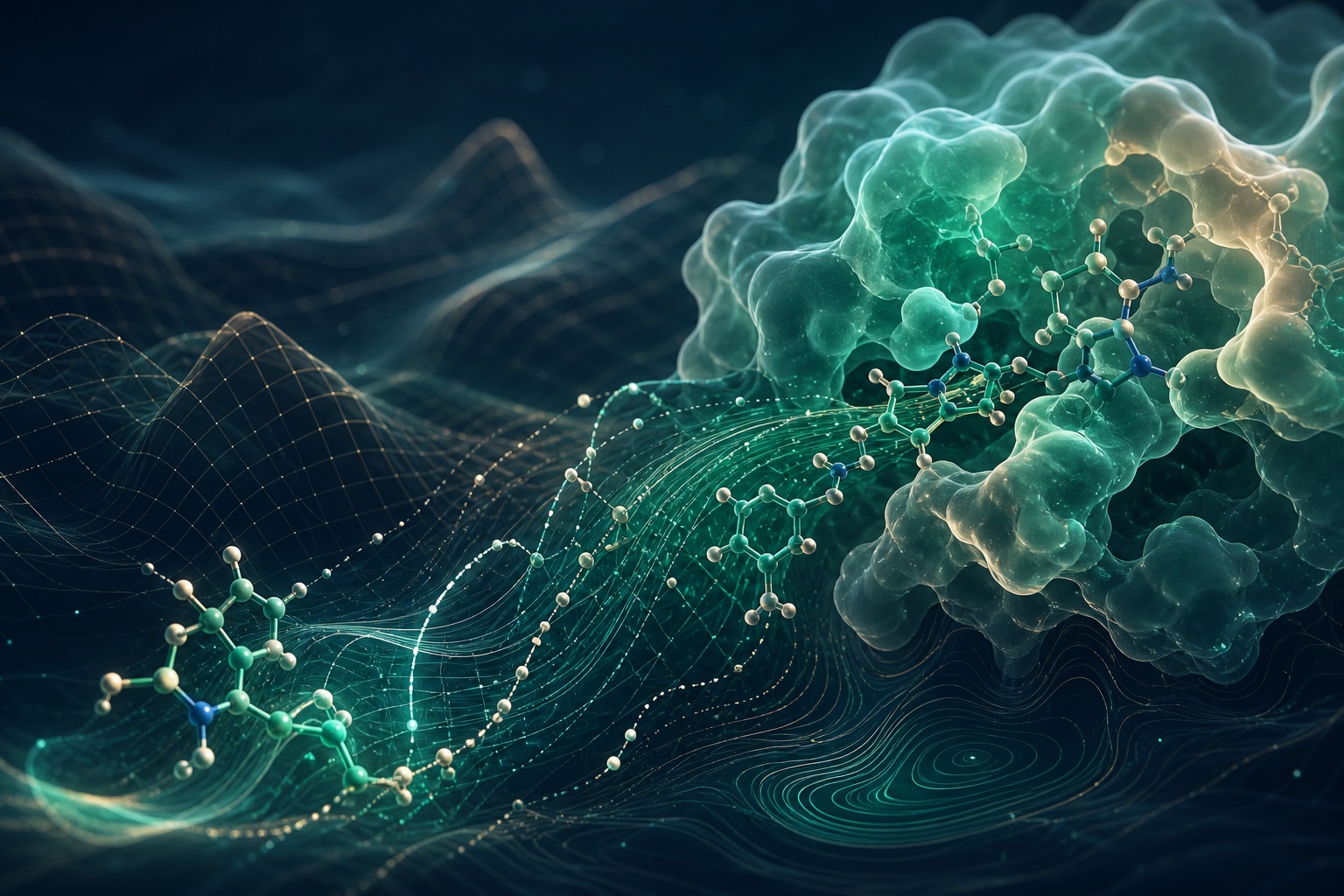 Molecular dynamics trajectories flowing through a biomolecular energy landscape